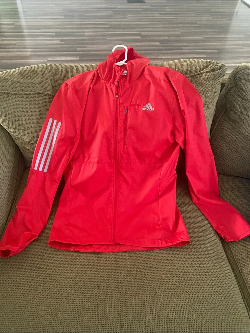 adidas Red Athletic Zip-Up Windbreaker with Reflective Stripes